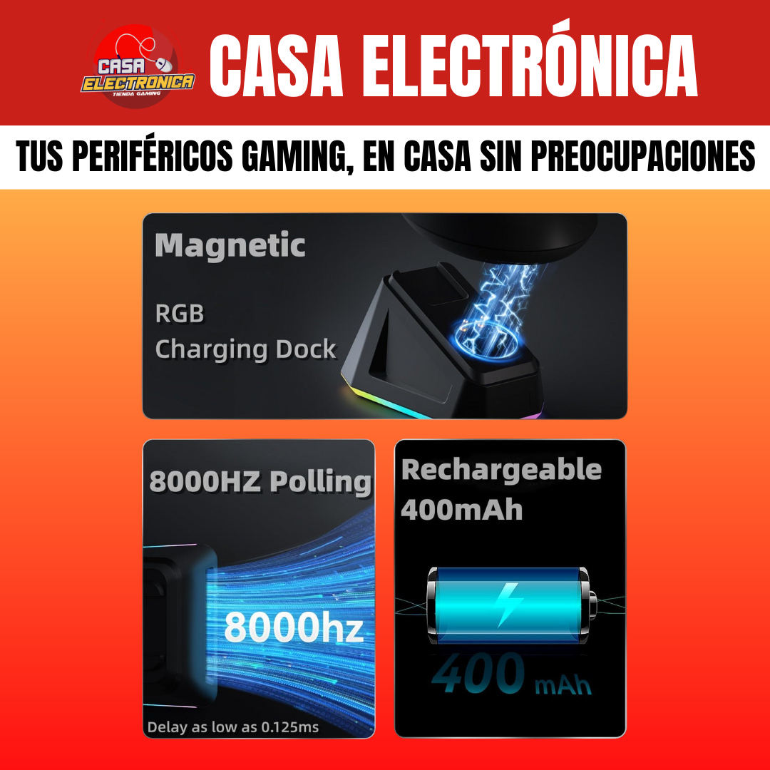 Mouse Inalámbrico Ajazz AJ159 PRO 8K HZ Polling Rate RGB Trimodo Base de Carga