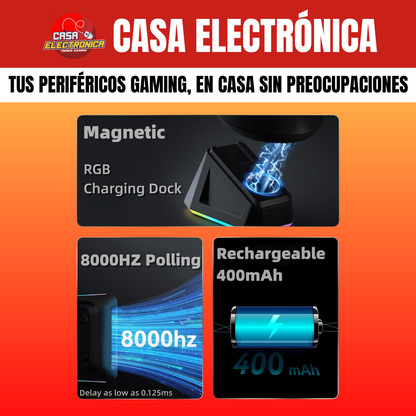 Mouse Inalámbrico Ajazz AJ159 PRO 8K HZ Polling Rate RGB Trimodo Base de Carga