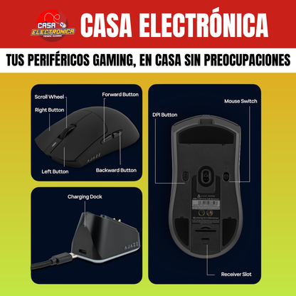 Mouse Inalámbrico Ajazz AJ139P V3 MC Trimodo Base de Carga RGB Competitivo
