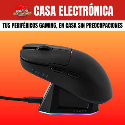 Mouse Inalámbrico Ajazz AJ159 PRO 8K HZ Polling Rate RGB Trimodo Base de Carga