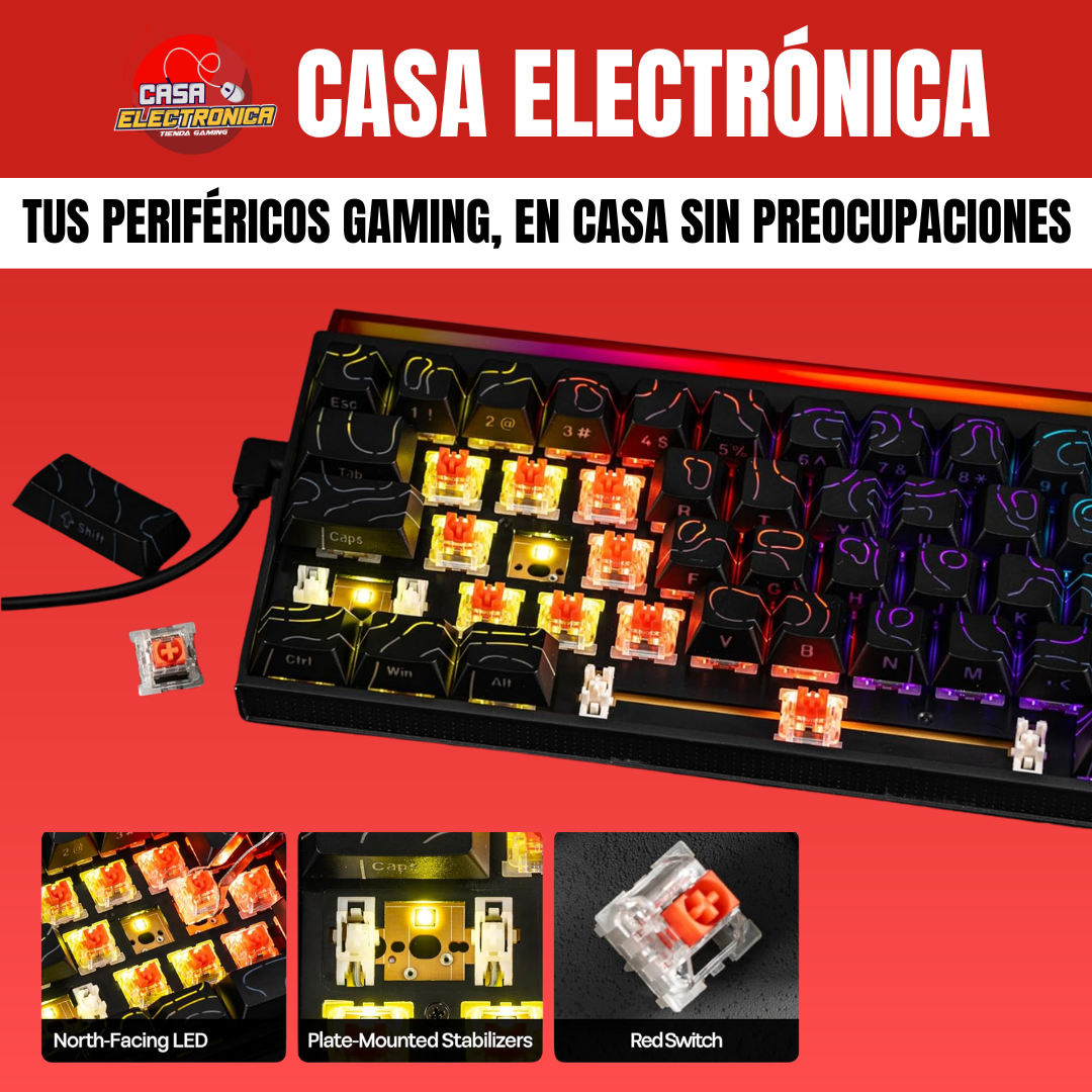 Teclado Mecánico Ajazz NK68 65% Rainbow Con Barra de Luz RGB